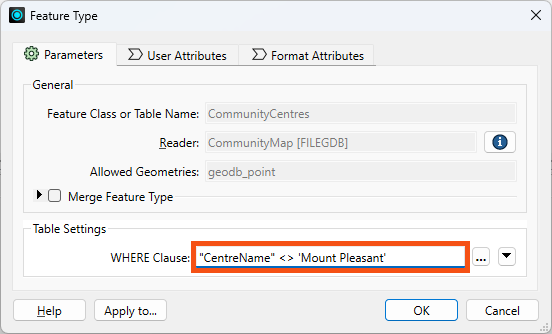 WHERE Clause configuration